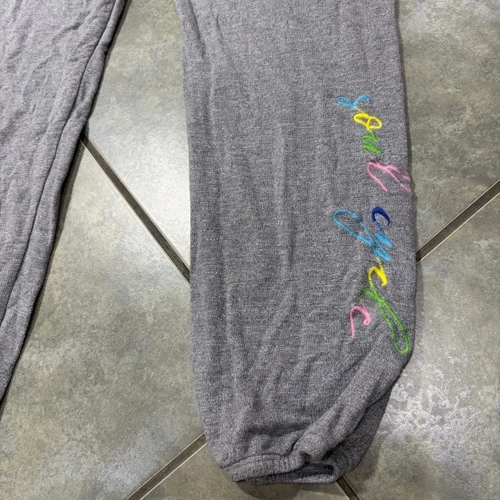 Monrow Soul Cycle Sweatpants Sz M Grey Embroidered Women Limited Edition Casual